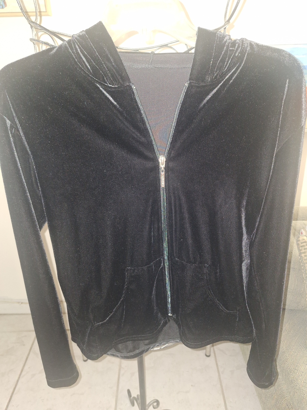 Black Velvet Zip-Up Bomber Hoodie Jacket